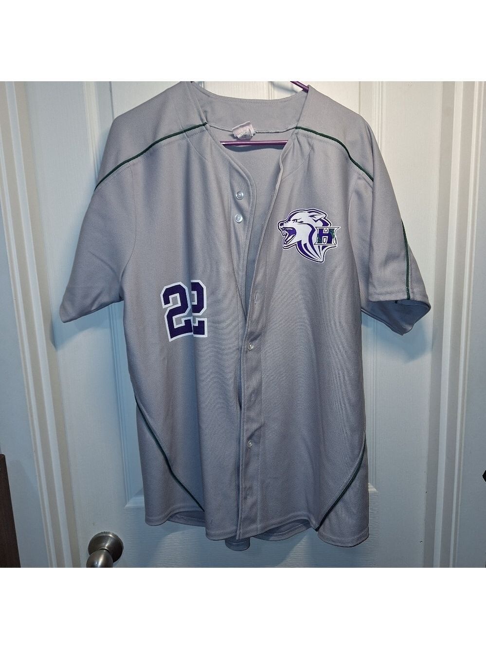 A4 Gray Baseball Jersey Purple Logo 22 Large